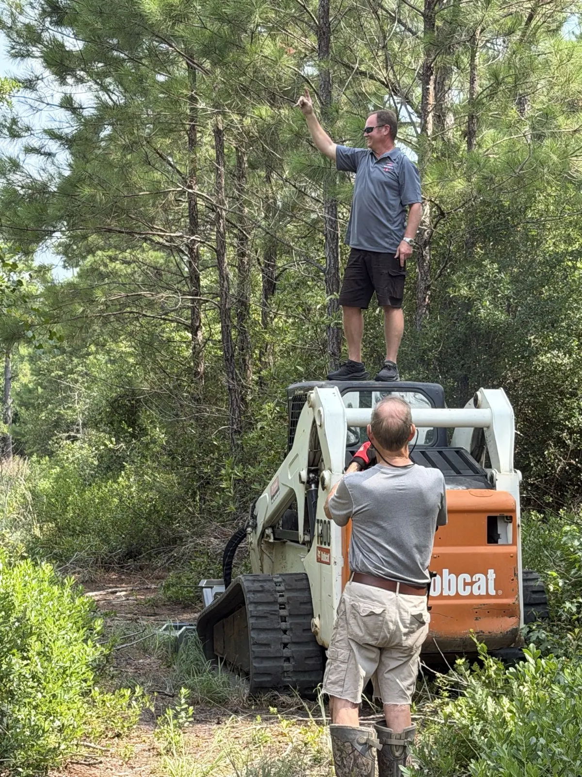 Owner on the Bobcat T300 forestry mulcher on a land clearing job near Longs SC